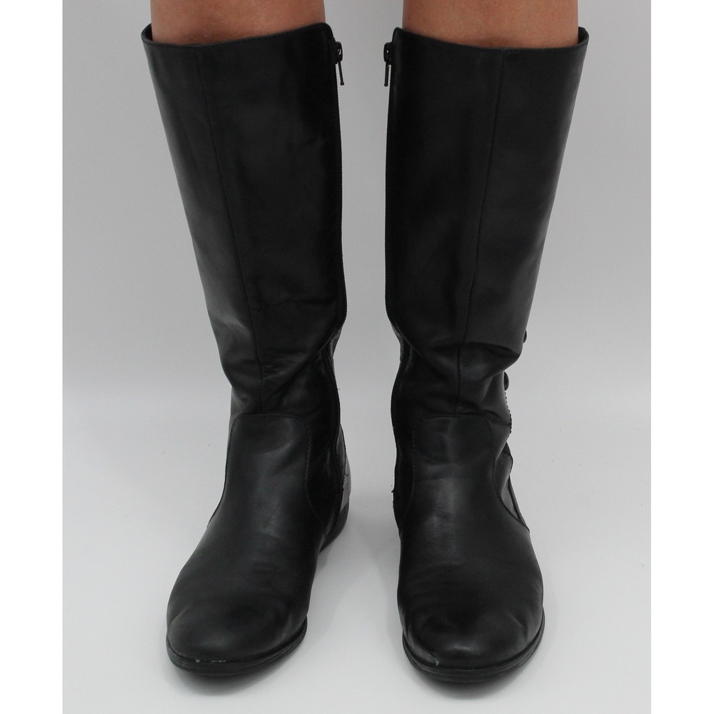 BORN WOMENS SAGE RIDING BOOT SZ 7.5 TALL BLACK LEATHER BUTTON DETAIL FLAT HEEL